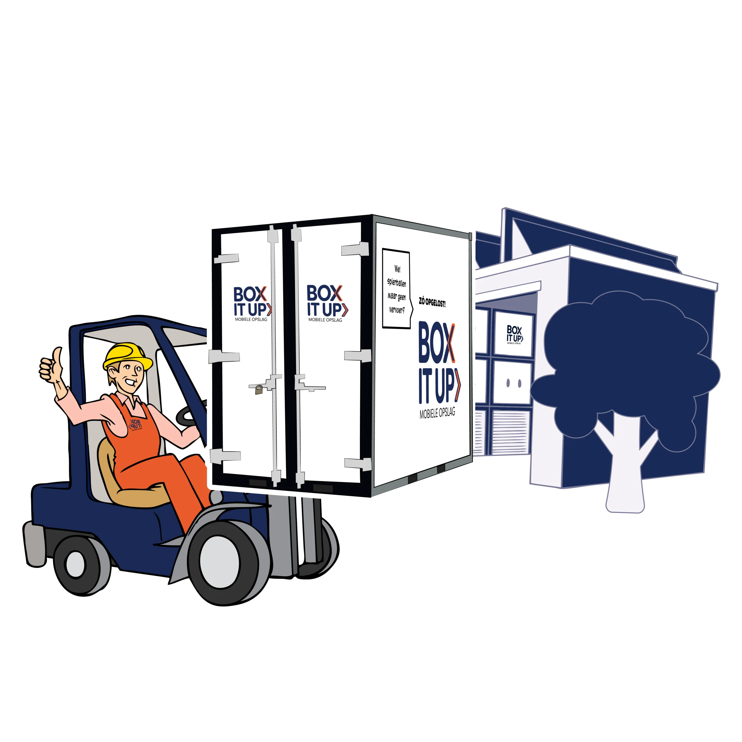 Wij halen de BOX vol weer op, en slaan deze veilig in onze opslaghal op.